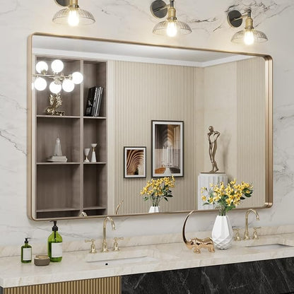 LOAAO 60”X36” Gold Bathroom Mirror, Rounded Rectangle Gold Frame Mirror - Image 8