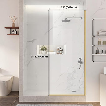 Semi-Framed Shower Glass Door, 5/16" Thick Clear Tempered Glass, Brushed Gold - Image 2