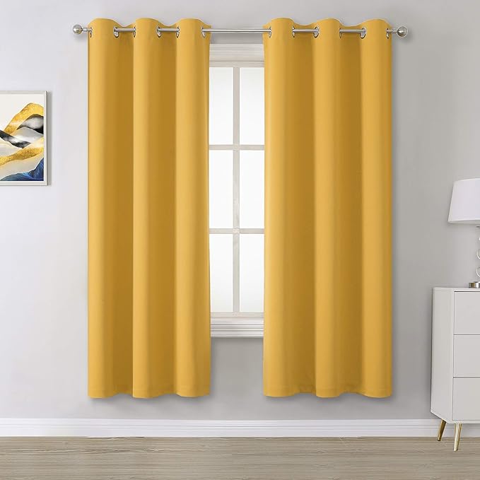 DUALIFE Gold Yellow Curtains 72 Inches Long-Blackout Curtain Panels by DUALIFE