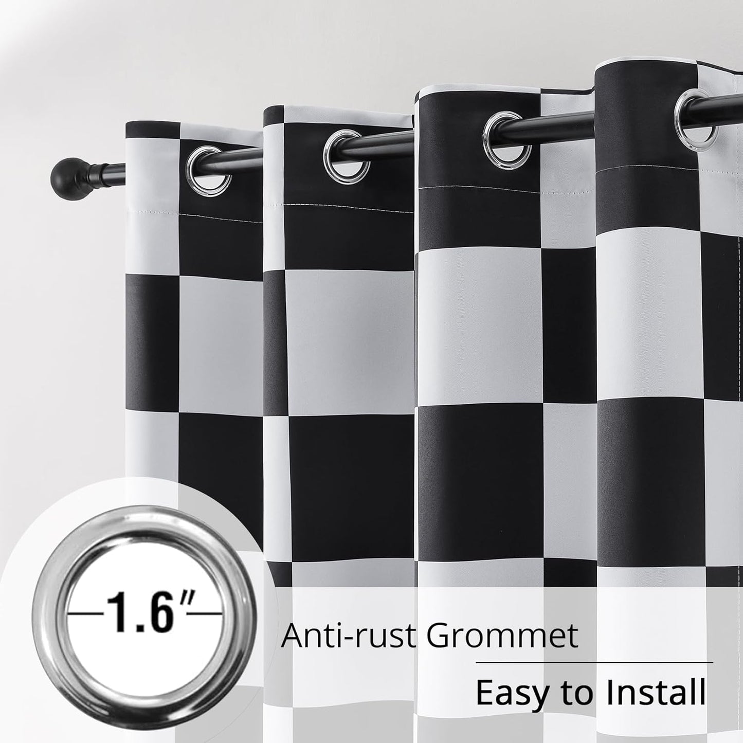 100% Blackout Curtains – Black and White Checkered Race Flag Pattern, 2 Panels, Each W52×L84, Thermal Insulated, Nosie Reducing for Bedroom, Living Room, Race car Drapes