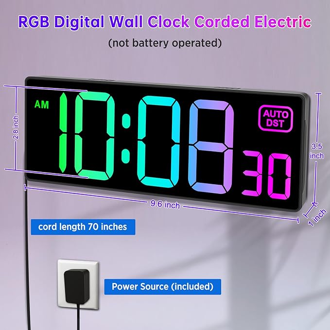 Soobest Large LED Digital Wall Clock 8 RGB Color Changing Display, Corded Plug - Image 4