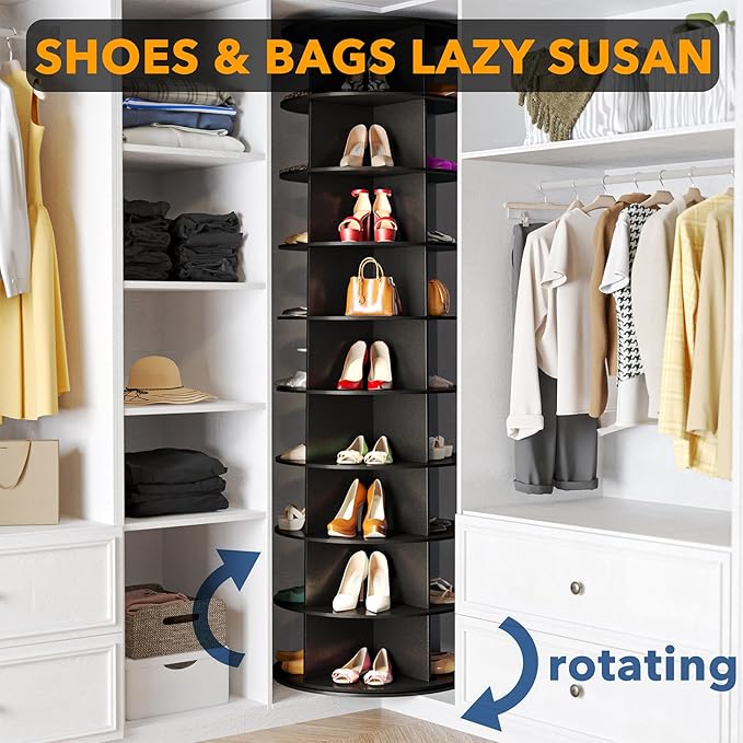SpaceAid 9 Tier Rotating Shoe Rack Tower, Spinning Shoe Display Lazy Susan - Image 4