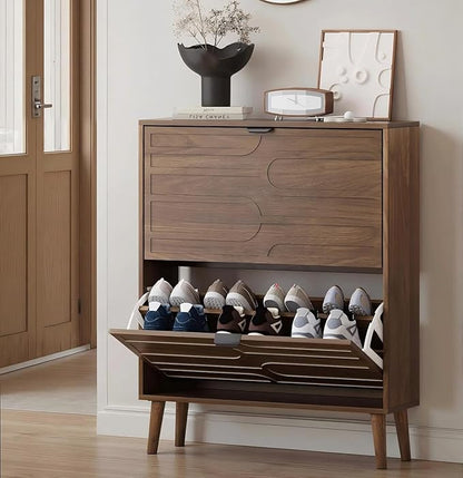 Shoe Cabinet with 2 Flip Drawers, Freestanding Shoe Storage Cabinet with Fluted by SmartFENDEE