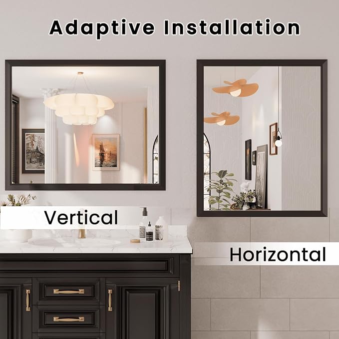 Amorho Bathroom Mirror Black, 28x32 Inch Thick Metal Framed Wall Mirrors - Image 7