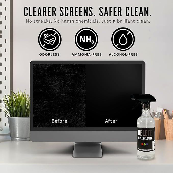 Delete Screen Cleaner Spray Kit, 16oz Bottle and 12"x12" Microfiber Cleaning - Image 2