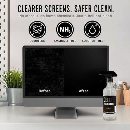 Delete Screen Cleaner Spray Kit, 16oz Bottle and 12"x12" Microfiber Cleaning - Image 2