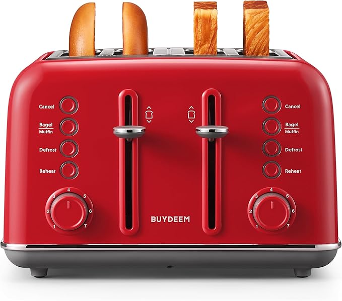 BUYDEEM DT640 4-Slice Toaster, Extra Wide Slots, Retro Stainless Steel by BUYDEEM