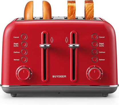 BUYDEEM DT640 4-Slice Toaster, Extra Wide Slots, Retro Stainless Steel by BUYDEEM