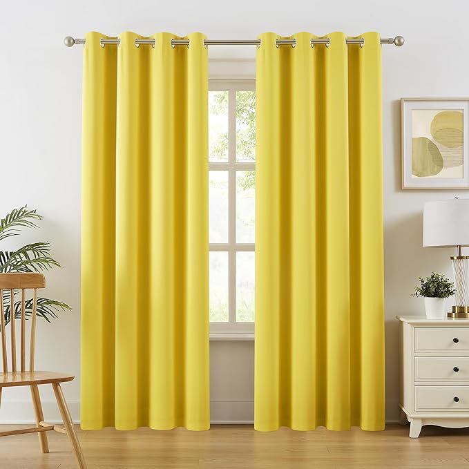 DUALIFE 90 Inch Curtains Yellow, Room Darkening Curtains, Thermal Insulated by DUALIFE