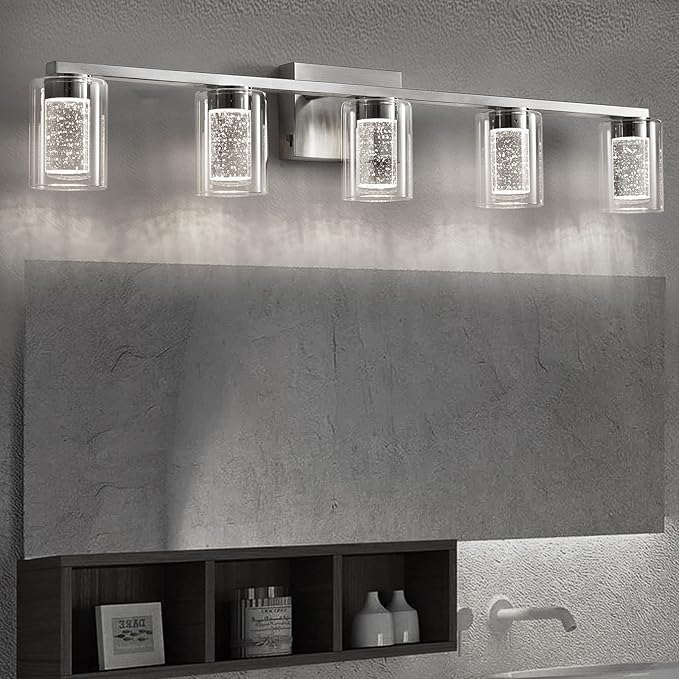 SADENICEL 5 Light Bathroom Light Fixtures, Brushed Nickel Vanity Lights Crystal - Image 5