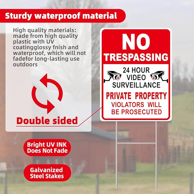 GXGGUS NO Trespassing Signs Private Property Video Surveillance Sign, Large - Image 6