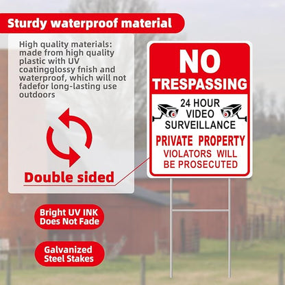 GXGGUS NO Trespassing Signs Private Property Video Surveillance Sign, Large - Image 6