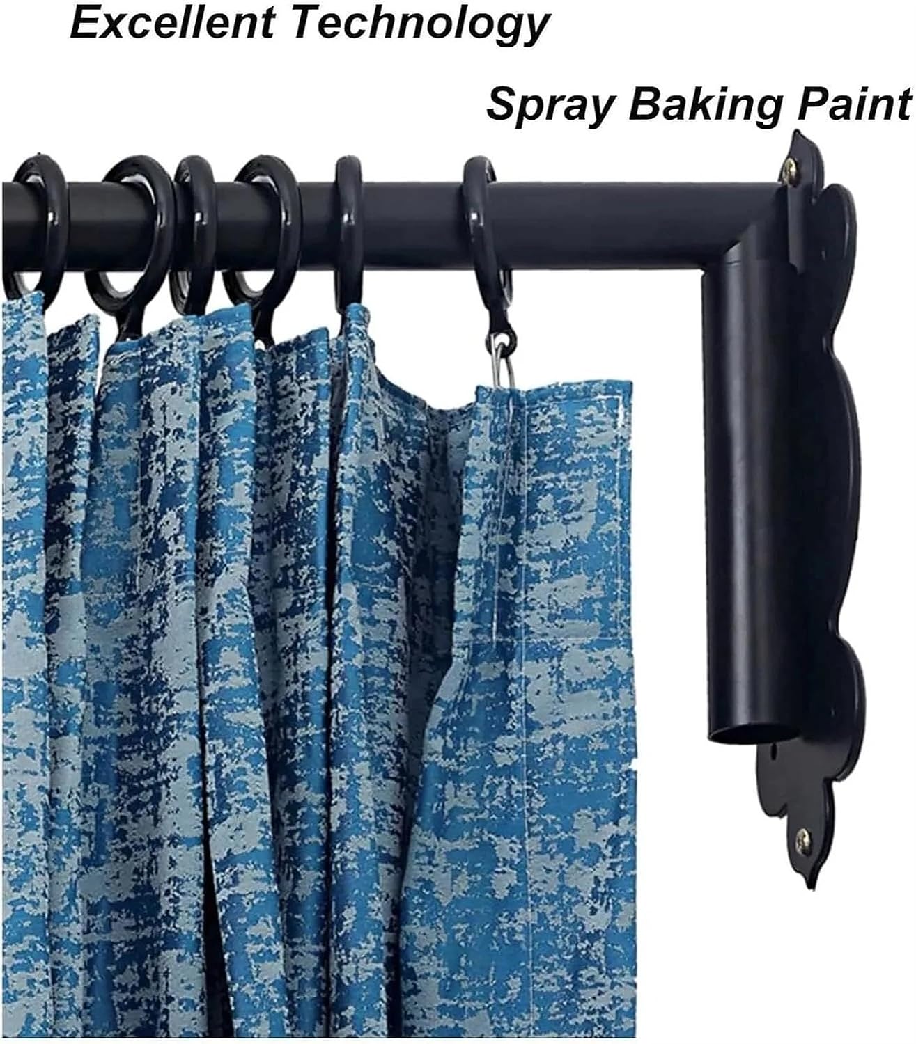 Adjustable Heavy Duty Swing Arm Curtain Rod Black Window Display Stand with Finials Customizable Length for Side Panels & Front Door Decor