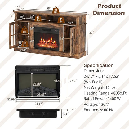 SIMOE Fireplace TV Stand with 23 Inch Fireplace, Electric TV Console - Image 6
