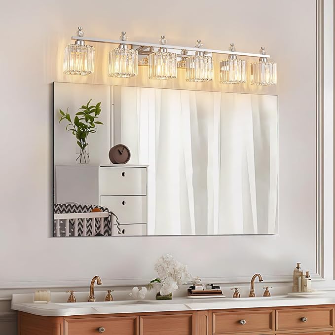 FDPBY Vanity Lights 6-Light Modern Crystal Vanity Light Chrome Bathroom Light - Image 7