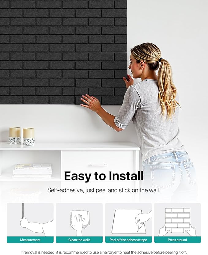 Soundproof Wall Panels Self-adhesive, Acoustic Panels 18 Pack Brick Wall Panels - Image 6