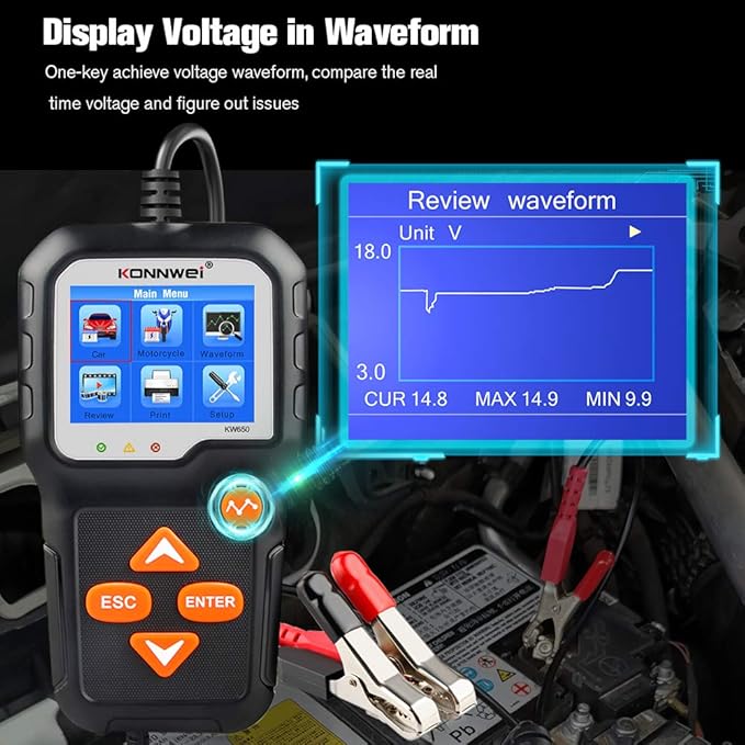 KONNWEI KW650 6V 12V Car Battery Tester, 100-2000 CCA Battery Load Tester - Image 4