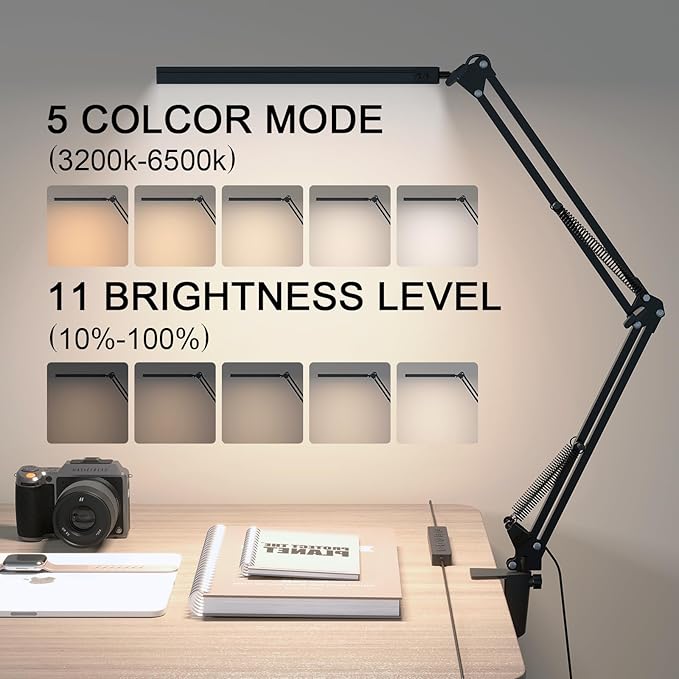 TROPICALTREE LED Desk Lamp for Home Office and Round Base, Clamp-On - Image 2