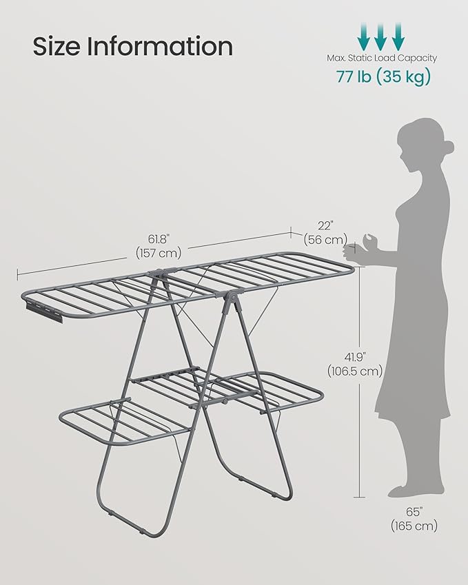 SONGMICS Clothes Drying Rack, Foldable 2-Level Laundry Drying Rack, - Image 5