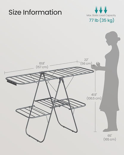 SONGMICS Clothes Drying Rack, Foldable 2-Level Laundry Drying Rack, - Image 5
