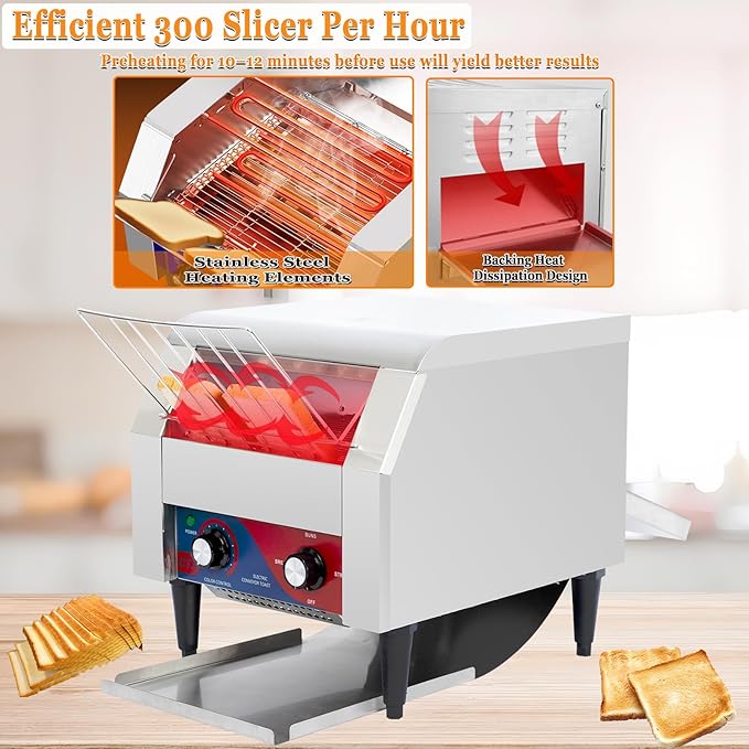 CTJ Commercial Toaster 300 Slices/Hour Electric Conveyor Belt Toaster Heavy - Image 3