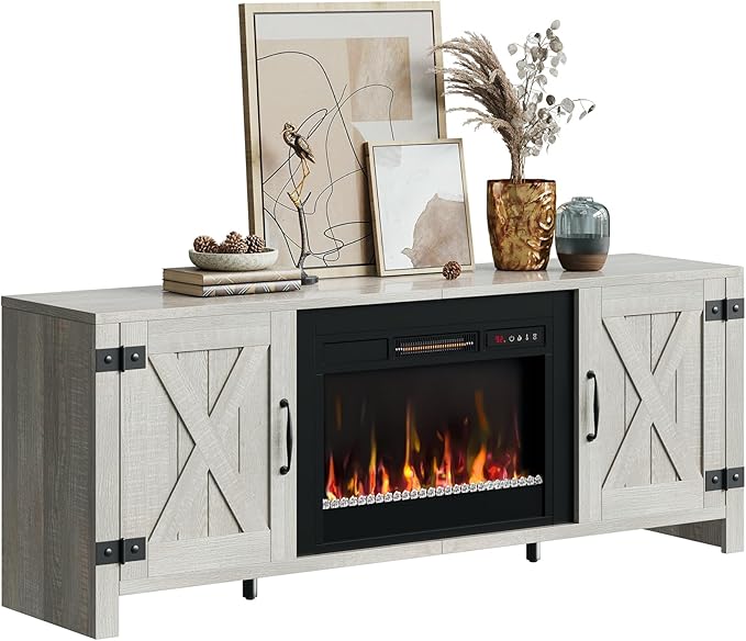Bestier 63" Fireplace TV Stand for TVs Up to 70", Farmhouse Barn Door - Image 8
