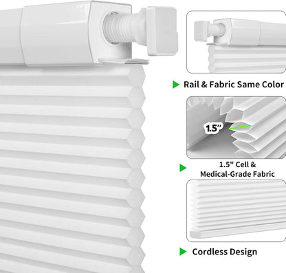 Custom Dual Tension Rod Blinds No Drill Cellular Shades for Indoor Windows | 1.5" Cell | Minimal Light Leak | No drill Installation | Insulation | Noise Reduced | White | 26.5"W x 64"H | Blackout