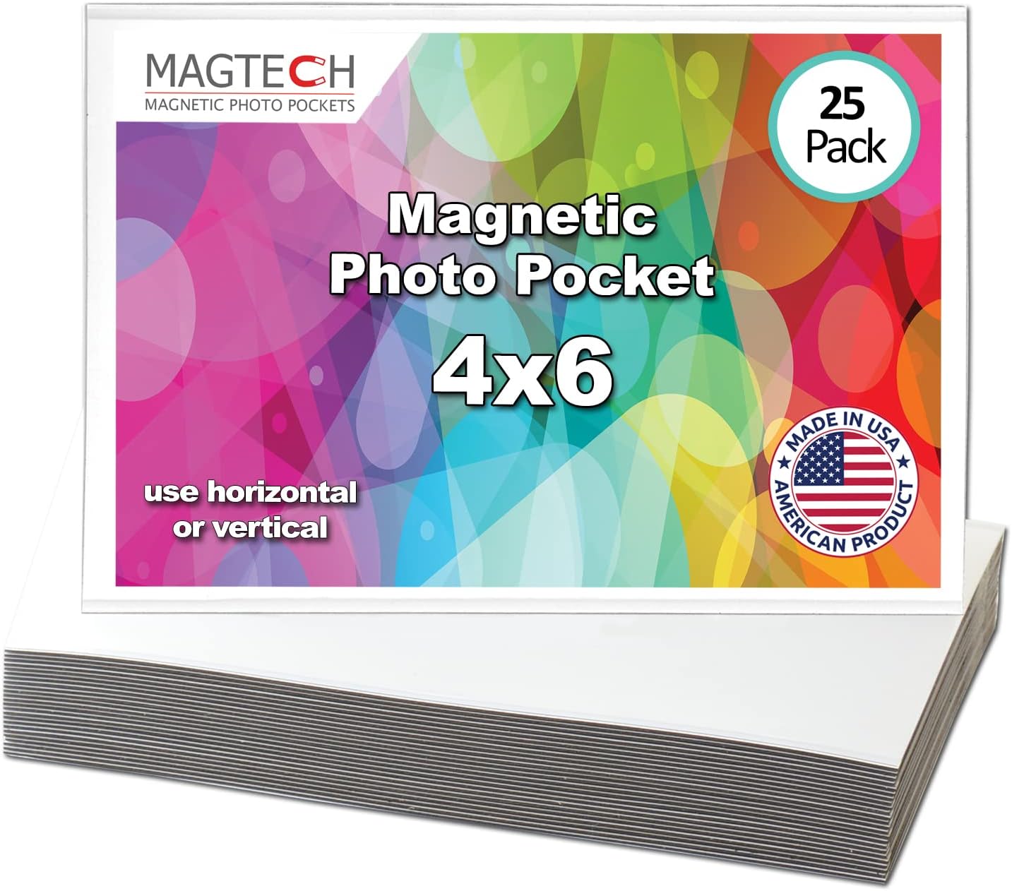 Magtech Magnetic Photo Pocket Picture Frame, White, Holds 4 x 6 Inches Photos, 25 Pack, Made in the USA (14625)