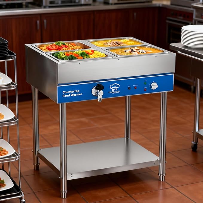 4-Pan Commercial Food Warmer, Electric Steam Table, 120V 1700W Stainless Steel - Image 6