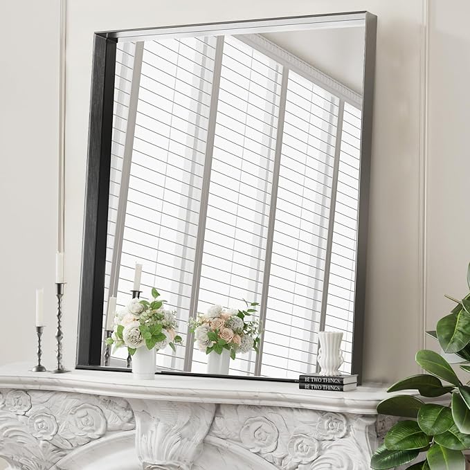 Koonmi 24x36 Inch Black Metal Framed Bathroom Mirror - Image 3