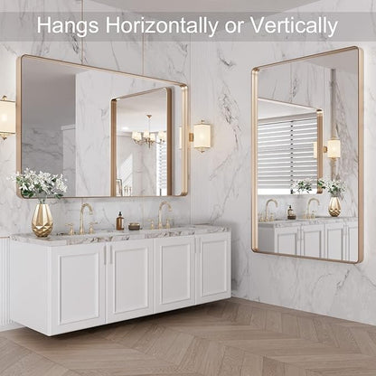 LOAAO 48”X30” Gold Bathroom Mirror, Rounded Rectangle Gold Frame Mirror - Image 8