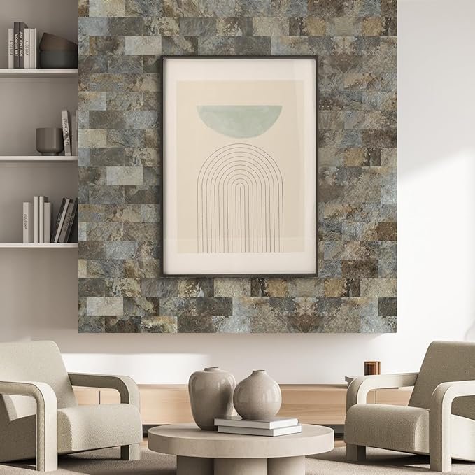 AULIGET 100-Piece Beige & Brown Slate Peel and Stick Backsplash Wall Tiles - Image 6