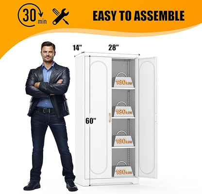 Metal Storage Cabinet with 3 Adjustable Shelves, Living Room, Hallway - Image 3