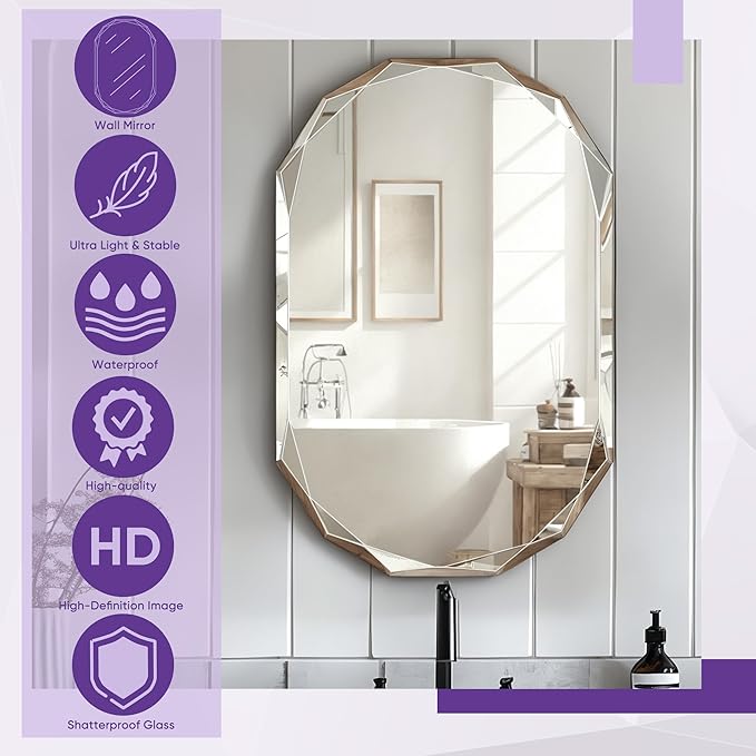 Bathroom Mirror for Wall, Beveled Edge Frameless Wall Mount Vanity Mirror - Image 3