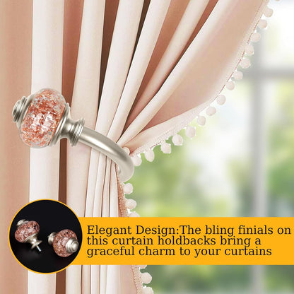 Rose Gold Curtain Holdbacks, Decorative Drapery Tiebacks, 1 Pair | Curtain Hooks for Drapes, Wall Mounted, Vintage Crystal Finials, Durable Metal Material, Size: Small(3.95" L x 3.4" W)