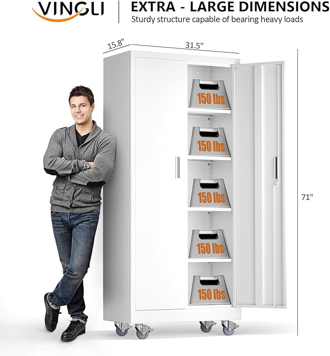 VINGLI Rolling Metal Storage Cabinet - Image 3