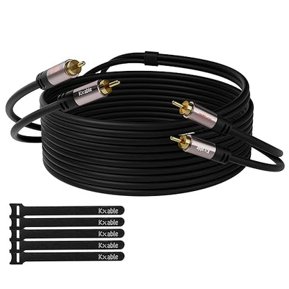 RCA Cable 25FT, 2RCA Male to 2RCA Male Stereo Audio Cable, 【Oxygen-Free Copper by Kxable