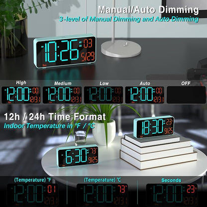 KOSUMOSU Alarm Clock for Bedroom, 6.7in Small Digital Clock, Auto Dimming - Image 2