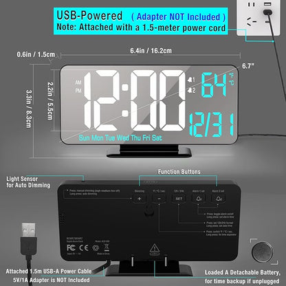 KOSUMOSU Digital Alarm Clock 6.7in Black Clock - Image 6