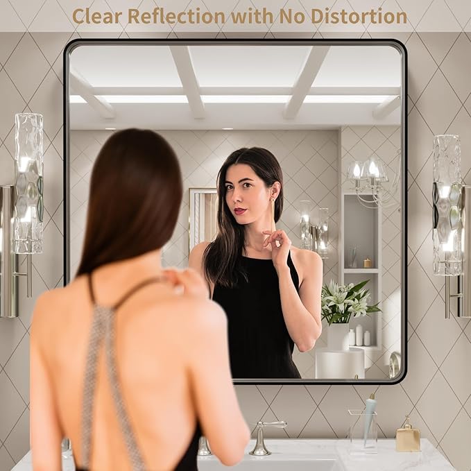 LOAAO 30x30 Inch Black Metal Framed Bathroom Mirror - Image 2