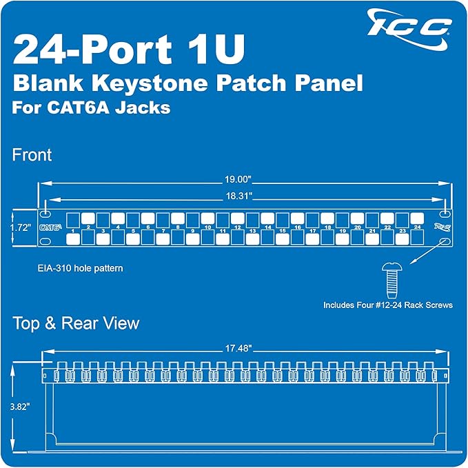 ICC 24-Port CAT6A Keystone 1U Patch Panel - Image 7