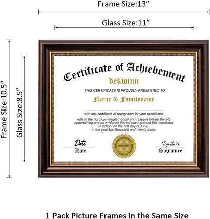 8.5x11 Diploma Frames Certificate Document Frame,1 Pack Reddish Brown/Gold Trim with Real Glass for Wall Gallery or Tabletop display, Without Mat