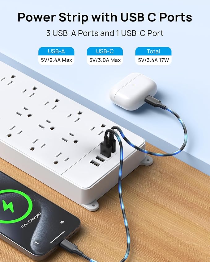 TROND Surge Protector Power Strip 10 ft Cord - Image 6