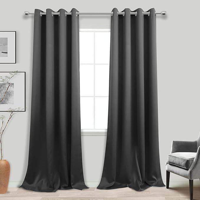 KOUFALL 132 Inch Curtains Long, Dark Grey - Image 3