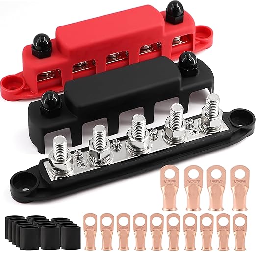Tuijodaix 300A Bus Bar 5 Post 12V-48V DC Power Distribution Block, 5 * 3/8" by Tuijodaix
