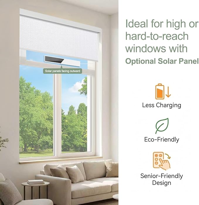 Motorized Blinds with Remote Window Roller Shade Wireless Rechargeable Motor - Image 5