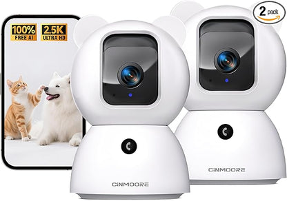 2.5K Indoor Camera 2pack, Non-Subscription AI Person/Pet/Cry Detection by Unknown