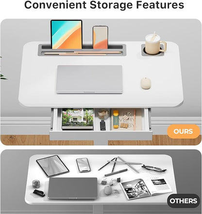 Mobile Standing Desk with Drawer, Portable Laptop Cart on Wheels, Height - Image 3