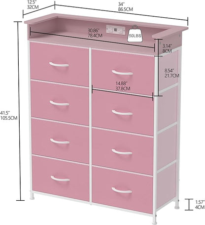 Pink Dresser for Bedroom with Charing Station Dressers with LED Lights Tall - Image 2
