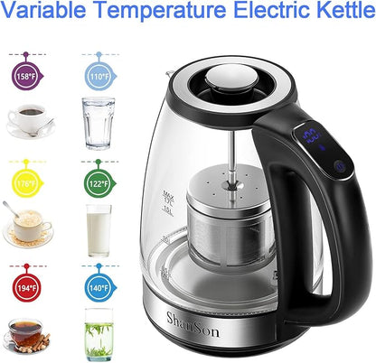 ShanSon Electric Kettle with Tea Infuser 1.7L Temperature Control Glass - Image 5